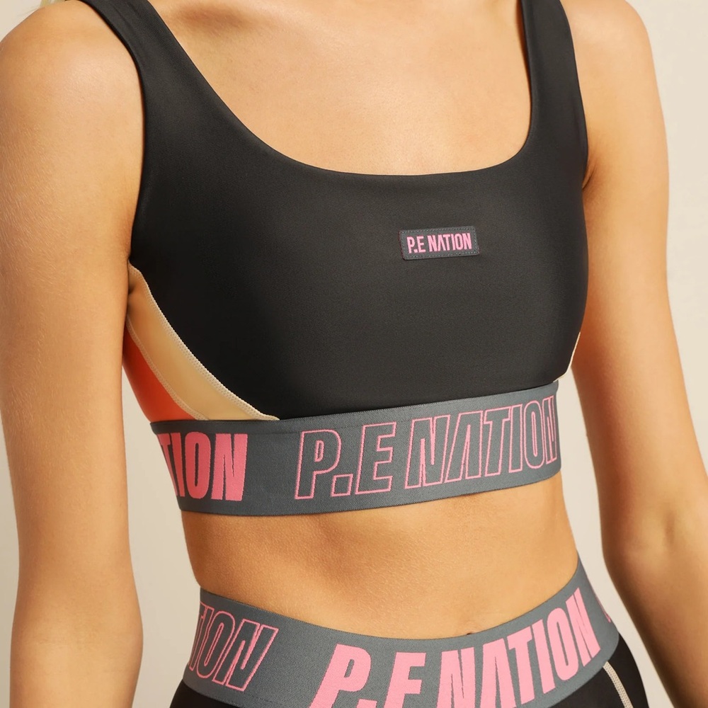 P.E Nation Black and Pink Contrast Sports Bra